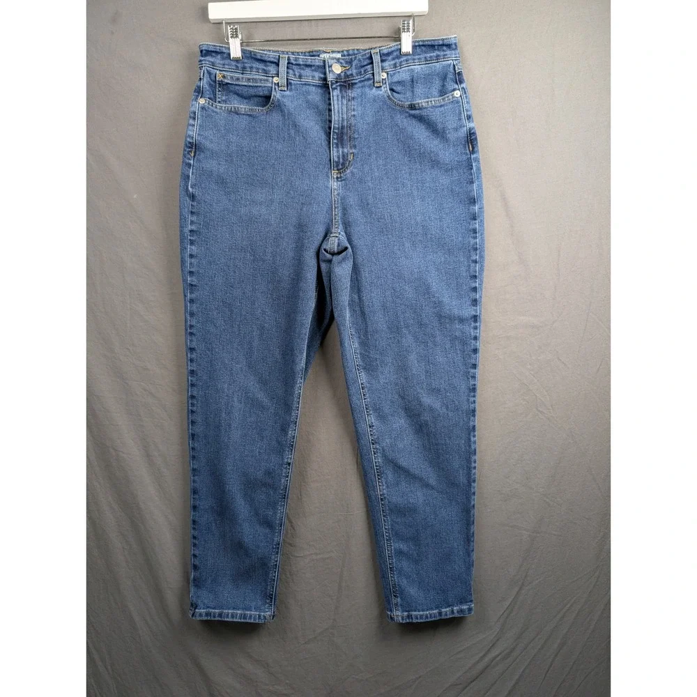 LL Bean Womens Classic Fit Jeans Blue High Rise Tapered Leg 12 Reg